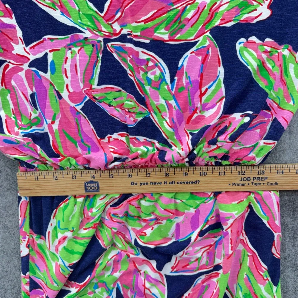 Lilly Pulitzer Cara In the Vias Mini Dress Size Small Pink Navy Palm Leaf Beach - Picture 8 of 10